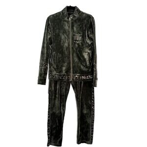 Vintage EZE Casual Velour Tracksuit size S-M forest Green Bling Ringstones